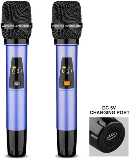 Dual Channel Wireless Handheld Microphone System, Rechargeable UHF Microphone Set with 2 Handheld Transmitters & Receiver, Multi-Function Portable Wireless Mic