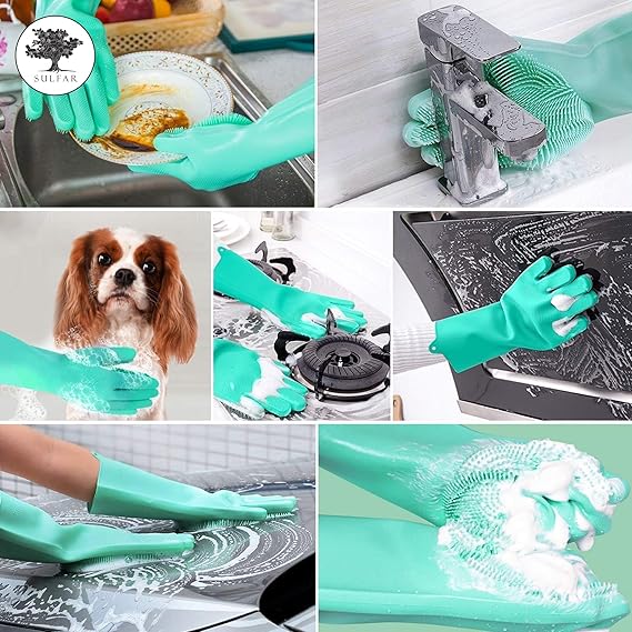 Stovella Magic Silicone Dishwashing Gloves – Multi-Purpose Kitchen Cleaning Gloves for Dishwashing, Pet Grooming & Household Use