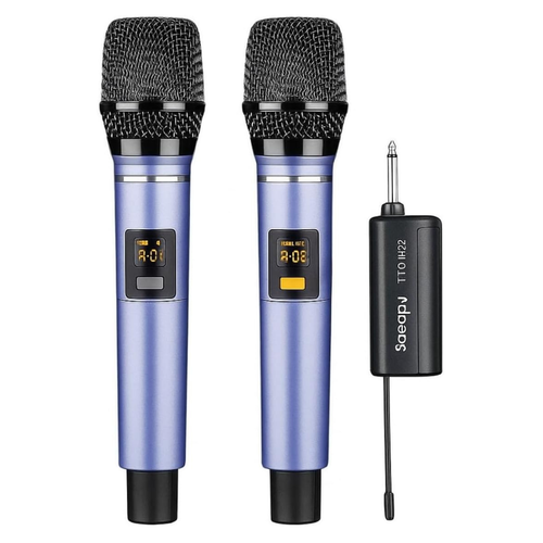 Dual Channel Wireless Handheld Microphone System, Rechargeable UHF Microphone Set with 2 Handheld Transmitters & Receiver, Multi-Function Portable Wireless Mic 