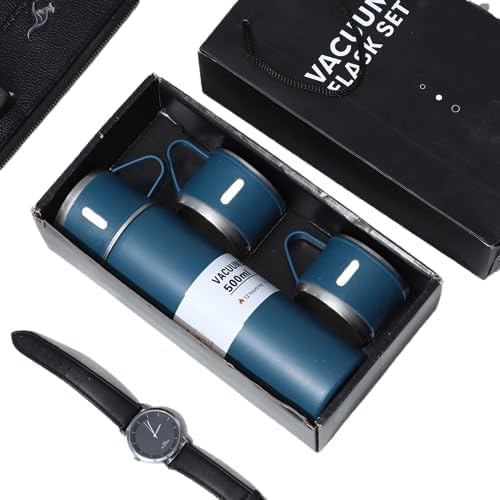 Stovella 3-Piece Stainless Steel Vacuum Flask Gift Set – 500ml Thermal Mug Bottle with 2 Extra Cups, Leak-Proof Insulated Travel Mug