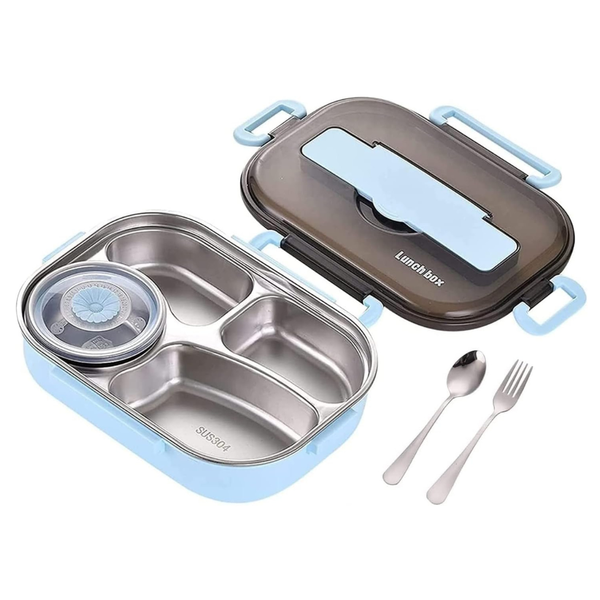 Stovella Bento Lunch Box for Kids & Adults – 3-Compartment Thermal Insulated Bento Box with Stainless Steel Liner, Spoon & Fork – Leakproof Lunch Container