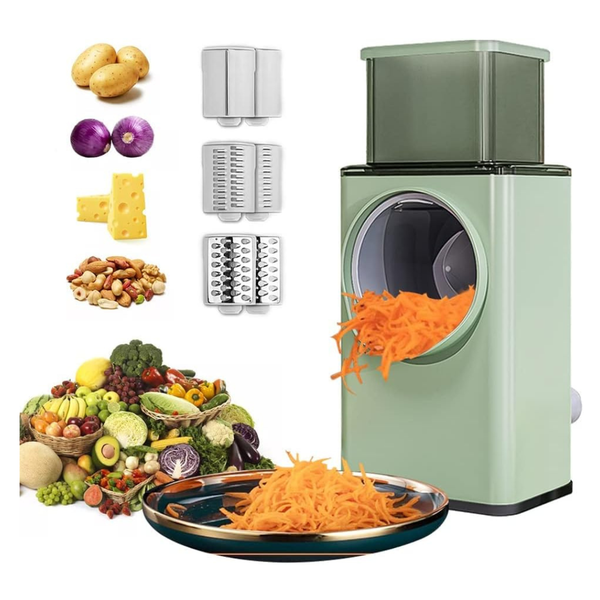 Stovella Multifunctional Vegetable Cutter & Chopper – 3-in-1 Rotary Cheese Grater, Shredder, Slicer & Grinder with Stainless Steel Roller Blades